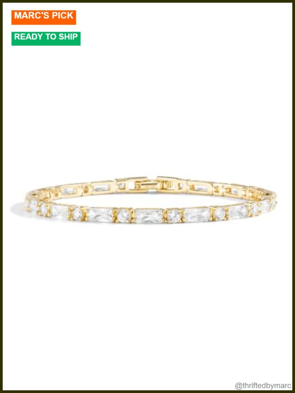 14K Gold Filled Tennis Bracelet Zircon Stones Fold-Over Clasp